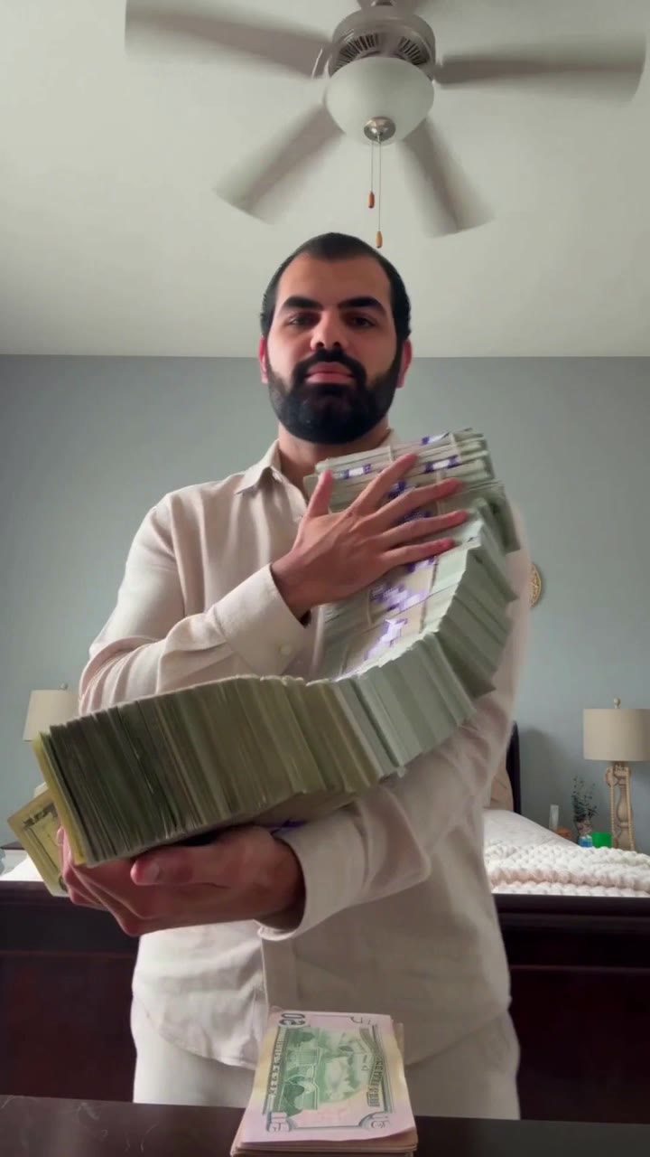 Juggling stacks of cash recast, AI video template