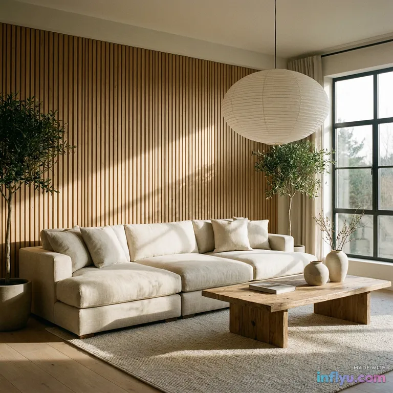 Japandi living room, AI image