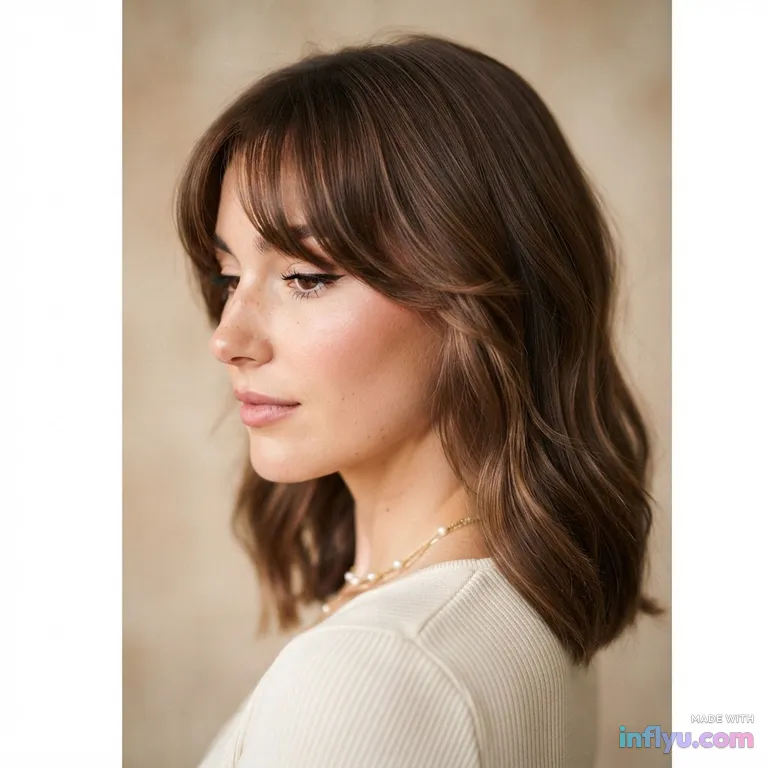 Soft curtain-bangs shoulder-length hair, AI image