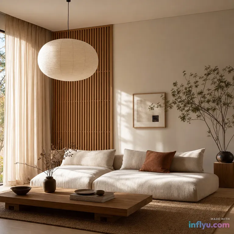 Japandi living room, AI image