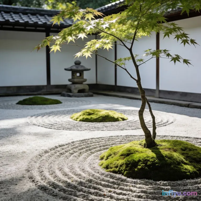 Minimal Japanese zen garden with raked gravel, AI image