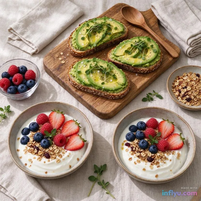 Overhead brunch spread: AI image