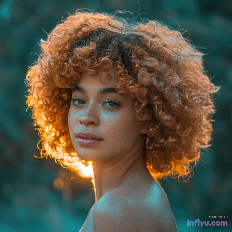 Curly natural hair with defined coils, AI image
