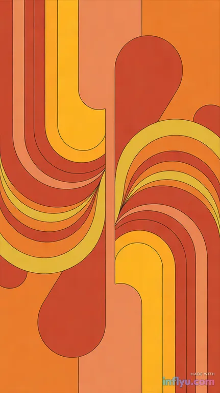 Abstract retro groovy shapes in warm tones, AI image