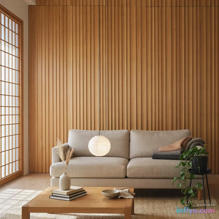 Japandi living room, AI image