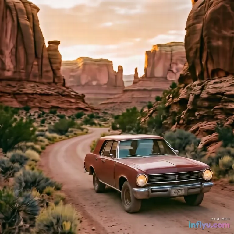 Desert road trip in Utah, AI image