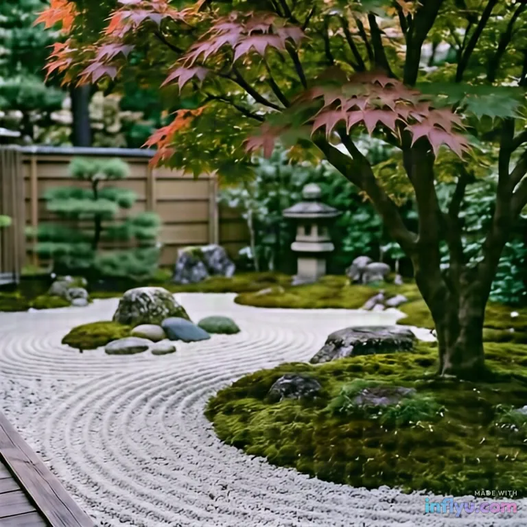 Minimal Japanese zen garden with raked gravel, AI image