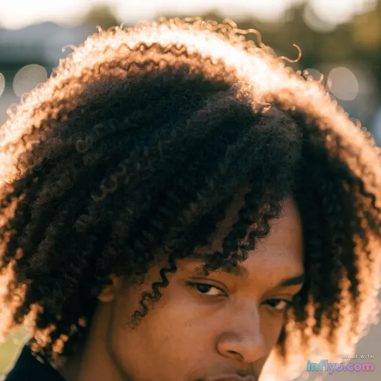 Curly natural hair with defined coils, AI image