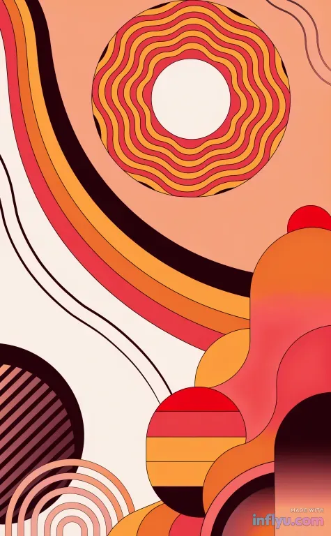 Abstract retro groovy shapes in warm tones, AI image