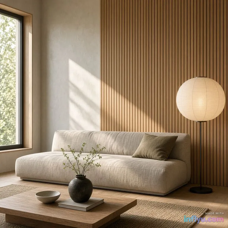 Japandi living room, AI image