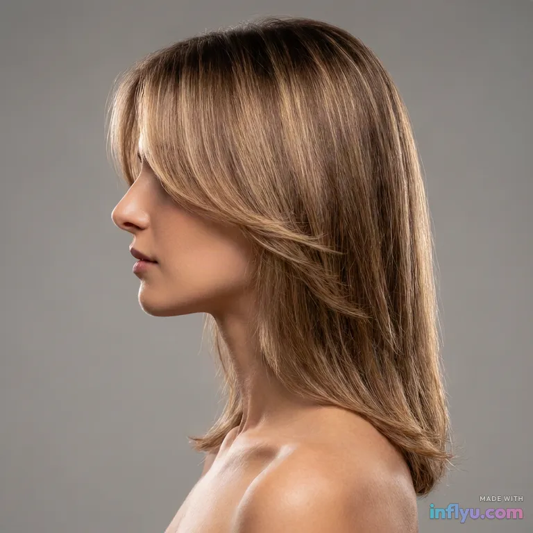 Soft curtain-bangs shoulder-length hair, AI image
