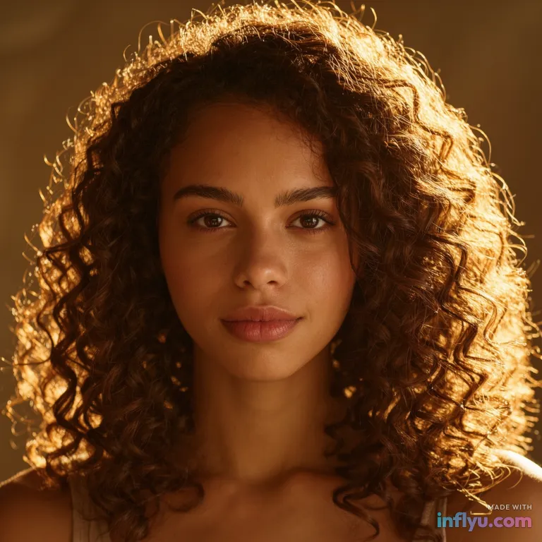 Curly natural hair with defined coils, AI image