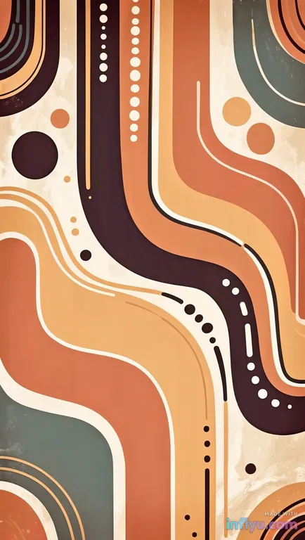 Abstract retro groovy shapes in warm tones, AI image
